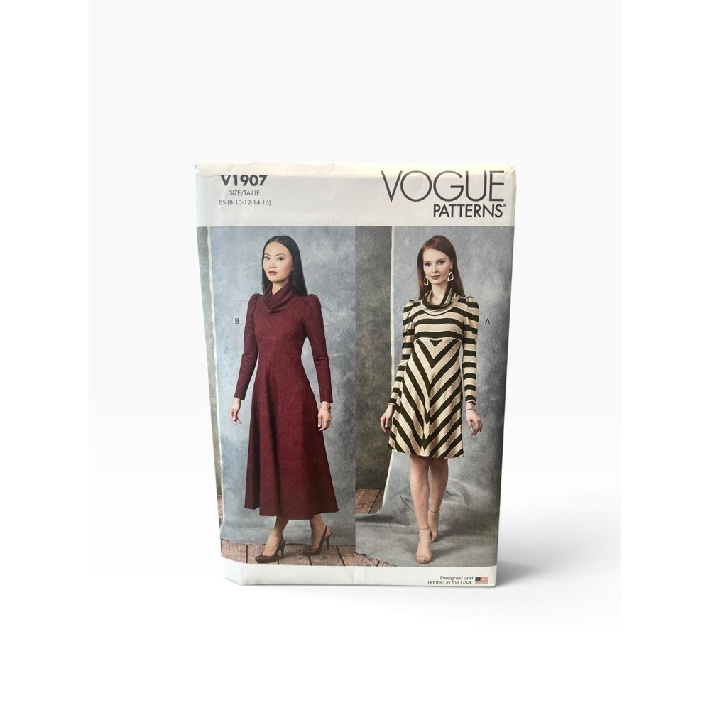 Vogue V1907 Dress Cowl Neck Long Sleeve B5 (8-10-12-14-16) Uncut